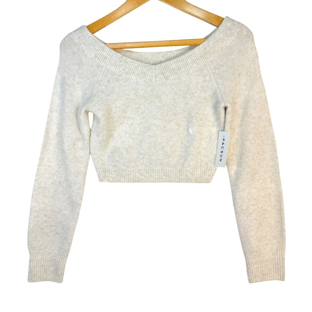 LA Hearts PacSun Ivory Cropped V-Neck Sweater Long Sleeve Knit Cream XS New